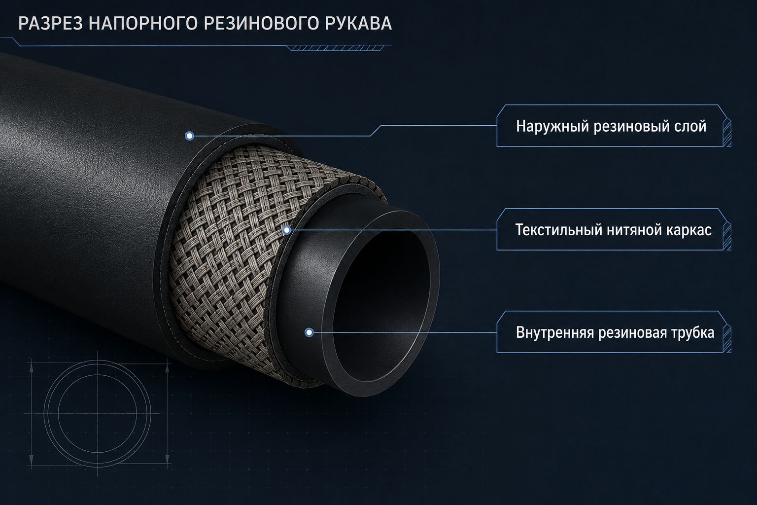 Строение напорного рукава с нитяным усилением