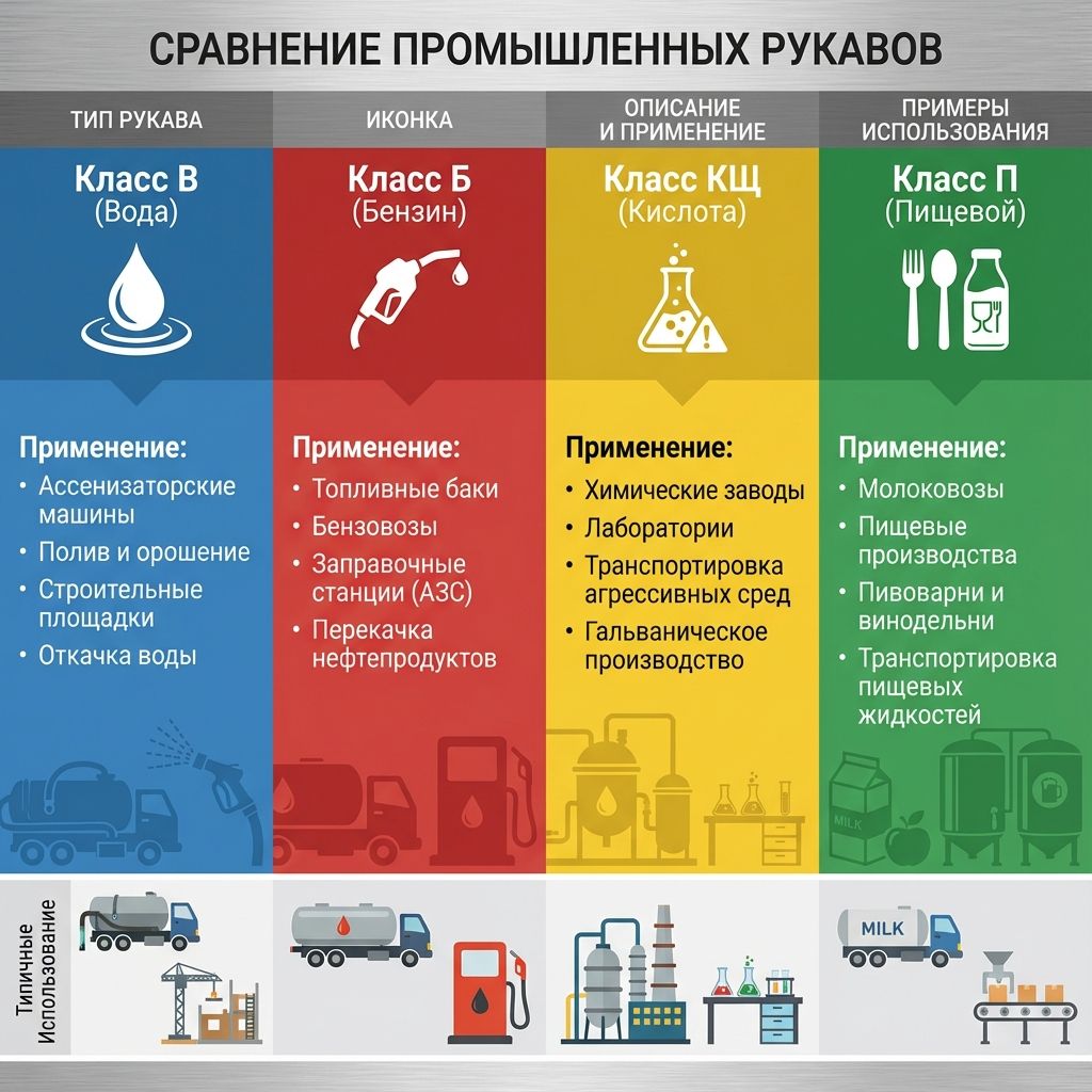Инфографика классов напорно-всасывающих рукавов